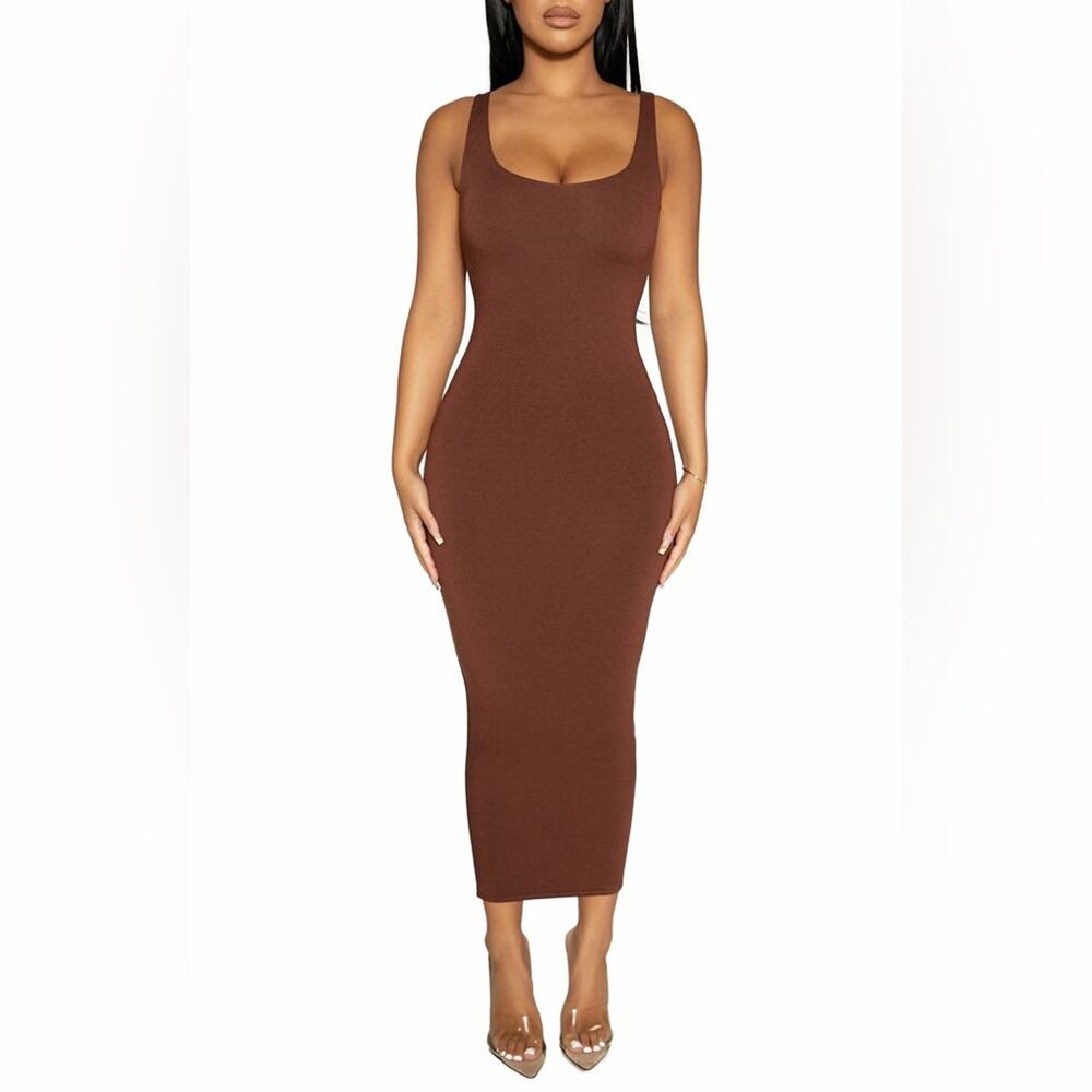 Naked Wardrobe Midi Sculpt Tank Dress Mocha Brown New Plus Size 3X 3 NWT